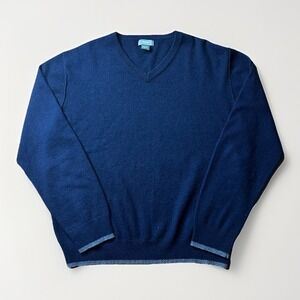 Neiman Marcus Sweater Mens XL Navy Blue 100% Cashmere V-Neck Jumper Luxury